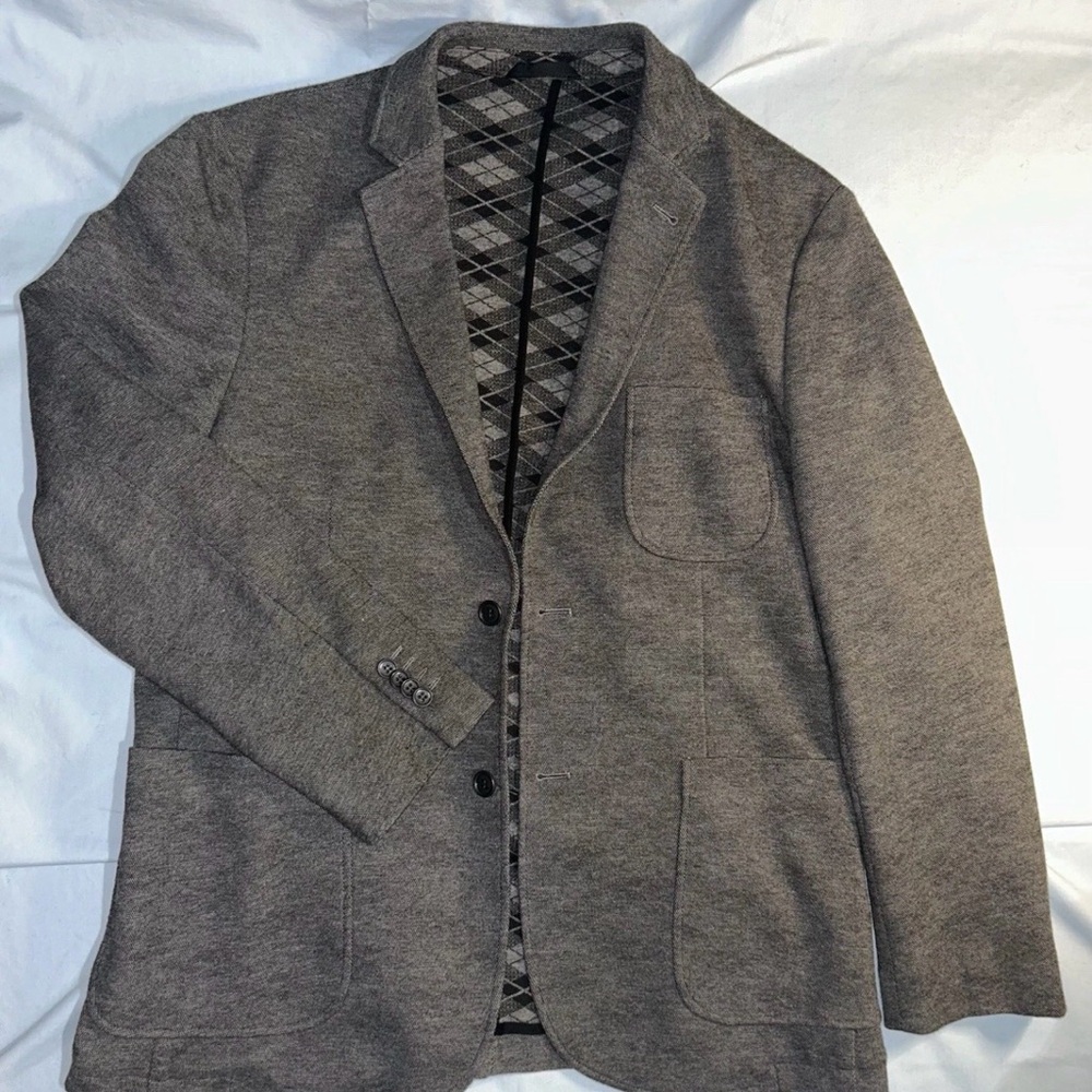 James Campbell Men’s Knit Blazer Sport Coat Gray Large L Stretch Unstructured